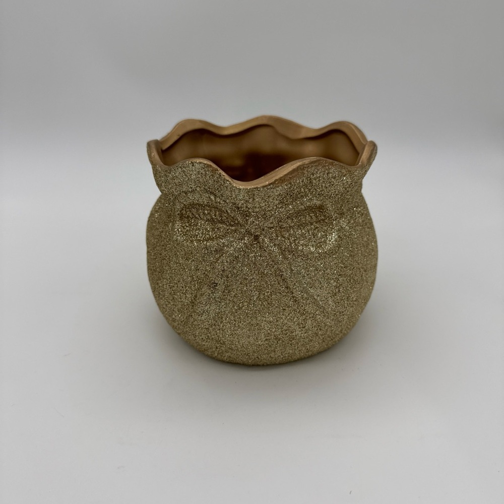 FTD Gold Glitter Santa Bag Decorative Christmas Vase Planter 5” X 6”